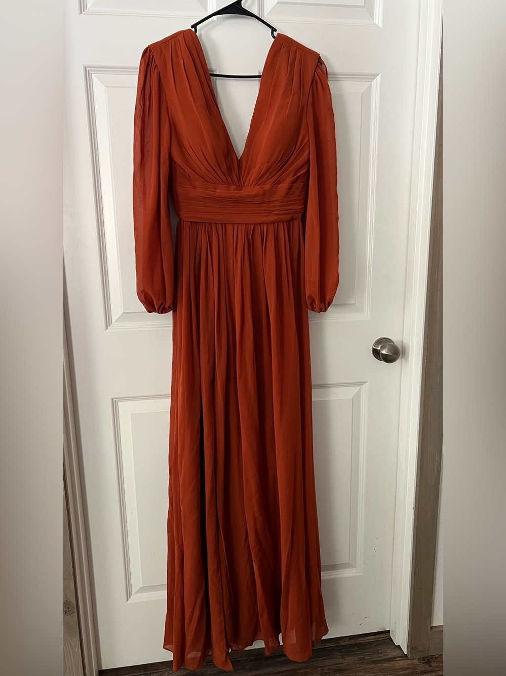 Rust V-Neck Long Sleeve Bridesmaids Dress